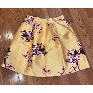 Women's Butter Yellow Bright Floral Pleated A-Line Skirt XL NEW Wedding Guest